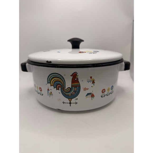 Other - Vintage Berggren Swedish Folkart Enamelware Pot w/Lid "Denna Stuvning" Z10